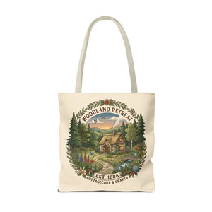 Woodland Retreat Tote Bag, Rustic Cottage Scene Aop Canvas - Bags