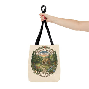 Woodland Retreat Tote Bag, Rustic Cottage Scene Aop Canvas - Bags