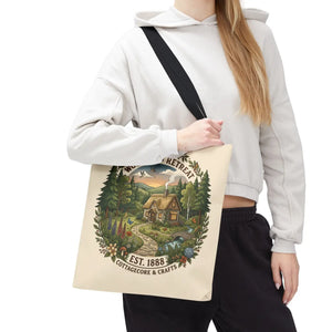 Woodland Retreat Tote Bag, Rustic Cottage Scene Aop Canvas - Bags