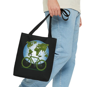 Vivid Green Aop Tote - World Environment Day Black Cotton Handles - Dipaliz - Shopping Totes