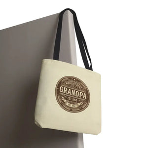 Bags - Best Grandpa Vintage Badge Tote Bag - Cream Canvas - Dipaliz