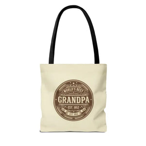 Bags - Best Grandpa Vintage Badge Tote Bag - Cream Canvas - Dipaliz
