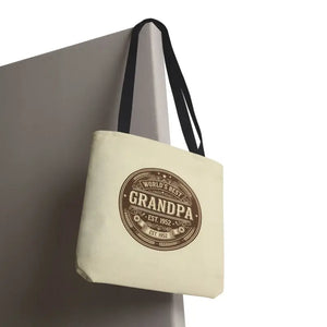 Bags - Best Grandpa Vintage Badge Tote Bag - Cream Canvas - Dipaliz