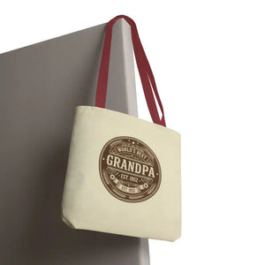 Bags - Best Grandpa Vintage Badge Tote Bag - Cream Canvas - Dipaliz