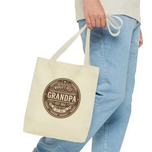 Bags - Best Grandpa Vintage Badge Tote Bag - Cream Canvas - Dipaliz