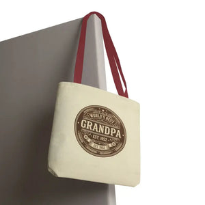 Bags - Best Grandpa Vintage Badge Tote Bag - Cream Canvas - Dipaliz