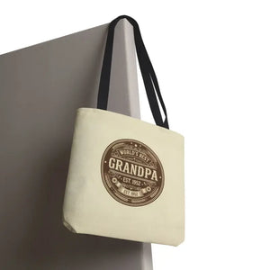 Bags - Best Grandpa Vintage Badge Tote Bag - Cream Canvas - Dipaliz