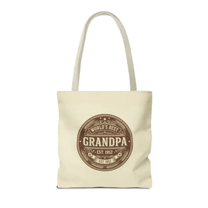 Bags - Best Grandpa Vintage Badge Tote Bag - Cream Canvas - Dipaliz