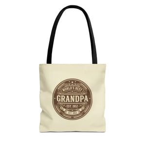 Bags - Best Grandpa Vintage Badge Tote Bag - Cream Canvas - Dipaliz