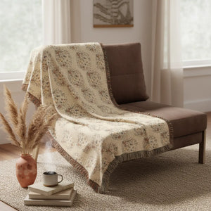 Woven Blanket, Reversible Floral Pattern Throw (cozy Modern Home Accent) - Blankets