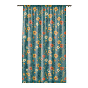 Orange Wildflower Curtains - Vibrant Yellow Floral Design - Dipaliz - Sheer / White / 50’’ × 84’’