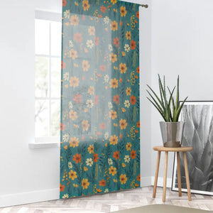 Orange Wildflower Curtains - Vibrant Yellow Floral Design - Dipaliz - Sheer / White / 50’’ × 84’’