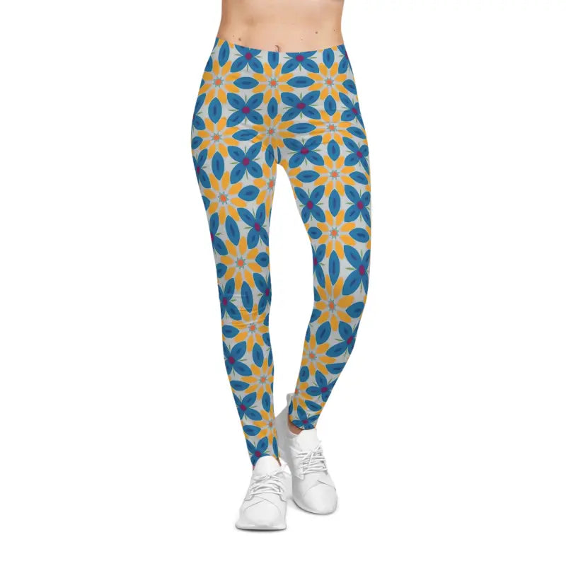 Power Up in Blue Floral Women’s Spandex Leggings - Xs / Seam Thread Color Automatically Matched to Design All Over