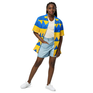 Yellow Blue Geometric Pattern Unisex Button Shirt - Dipaliz - Shirts