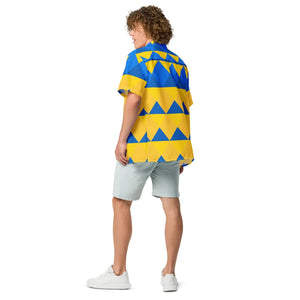 Yellow Blue Geometric Pattern Unisex Button Shirt - Dipaliz - Shirts