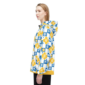 Yellow Floral Checkerboard Windbreaker - Water Resistant - Dipaliz - Windbreakers