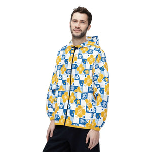 Yellow Floral Checkerboard Windbreaker - Water Resistant - Dipaliz - Windbreakers
