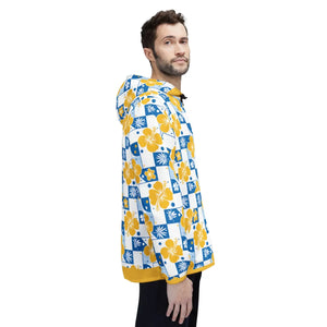 Yellow Floral Checkerboard Windbreaker - Water Resistant - Dipaliz - Windbreakers