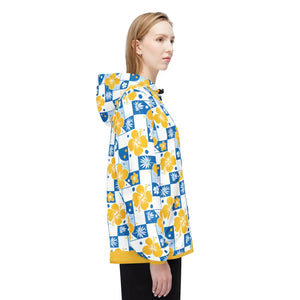 Yellow Floral Checkerboard Windbreaker - Water Resistant - Dipaliz - Windbreakers