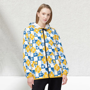 Yellow Floral Checkerboard Windbreaker - Water Resistant - Dipaliz - Windbreakers