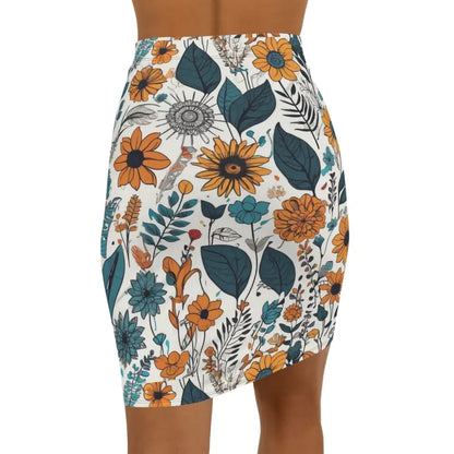 Floral Fantasy: Stretchy Yellow Flowers Mini Skirt - Skirts