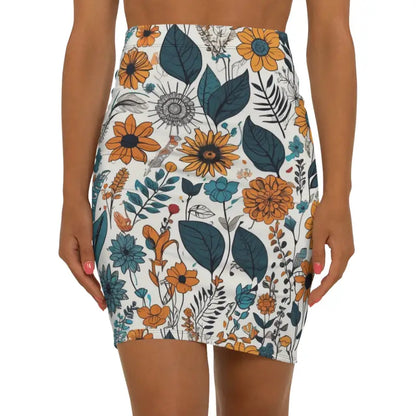 Floral Fantasy: Stretchy Yellow Flowers Mini Skirt - Xs / Black Stitching Skirts