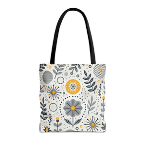 Chic Grey Floral Aop Tote - Durable Polyester - Dipaliz - Shopper Bags