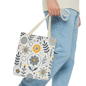 Chic Grey Floral Aop Tote - Durable Polyester - Dipaliz - Shopper Bags