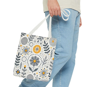 Chic Grey Floral Aop Tote - Durable Polyester - Dipaliz - Shopper Bags