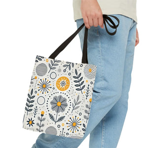 Chic Grey Floral Aop Tote - Durable Polyester - Dipaliz - Shopper Bags