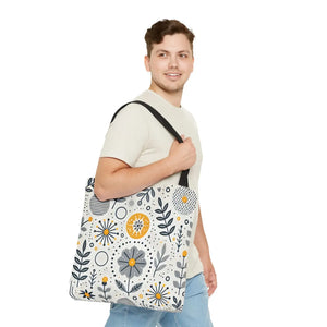 Chic Grey Floral Aop Tote - Durable Polyester - Dipaliz - Shopper Bags
