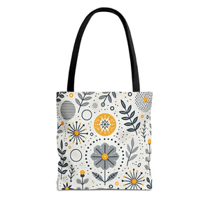 Chic Grey Floral Aop Tote - Durable Polyester - Dipaliz - Shopper Bags