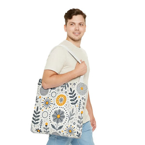 Chic Grey Floral Aop Tote - Durable Polyester - Dipaliz - Shopper Bags