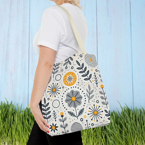 Chic Grey Floral Aop Tote - Durable Polyester - Dipaliz - Shopper Bags