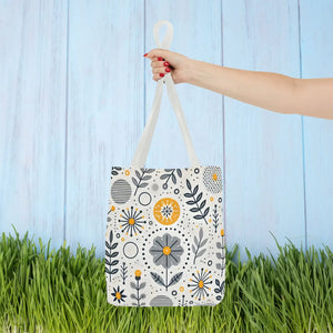 Chic Grey Floral Aop Tote - Durable Polyester - Dipaliz - Shopper Bags