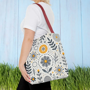 Chic Grey Floral Aop Tote - Durable Polyester - Dipaliz - Shopper Bags