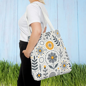 Chic Grey Floral Aop Tote - Durable Polyester - Dipaliz - Shopper Bags
