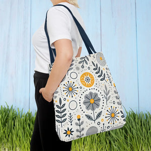 Chic Grey Floral Aop Tote - Durable Polyester - Dipaliz - Shopper Bags