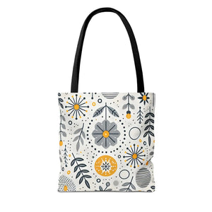 Chic Grey Floral Aop Tote - Durable Polyester - Dipaliz - Shopper Bags