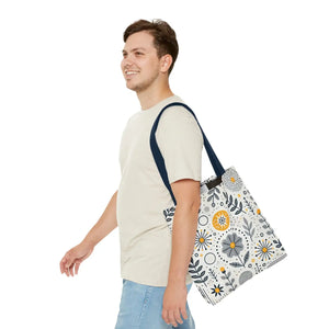Chic Grey Floral Aop Tote - Durable Polyester - Dipaliz - Shopper Bags