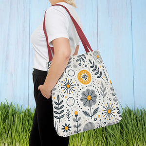 Chic Grey Floral Aop Tote - Durable Polyester - Dipaliz - Shopper Bags