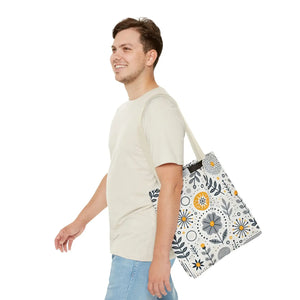 Chic Grey Floral Aop Tote - Durable Polyester - Dipaliz - Shopper Bags