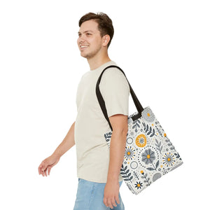 Chic Grey Floral Aop Tote - Durable Polyester - Dipaliz - Shopper Bags