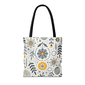 Chic Grey Floral Aop Tote - Durable Polyester - Dipaliz - Shopper Bags