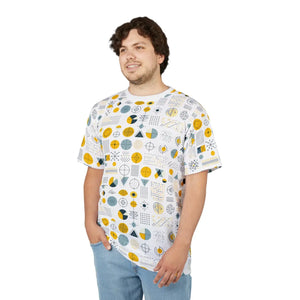 Yellow Geometric Pattern Tee Microfiber Knit Fabric Dipaliz - T-shirts