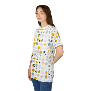 Yellow Geometric Pattern Tee Microfiber Knit Fabric Dipaliz - T-shirts