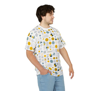 Yellow Geometric Pattern Tee Microfiber Knit Fabric Dipaliz - T-shirts