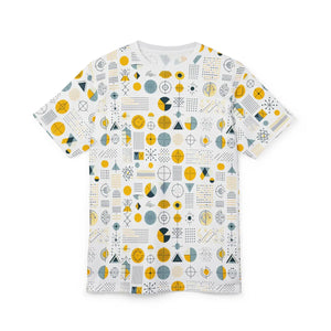 Yellow Geometric Pattern Tee Microfiber Knit Fabric Dipaliz - T-shirts