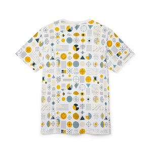 Yellow Geometric Pattern Tee Microfiber Knit Fabric Dipaliz - T-shirts