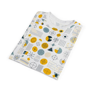 Yellow Geometric Pattern Tee Microfiber Knit Fabric Dipaliz - T-shirts